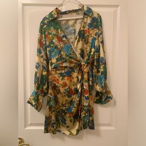 Zara wrap cocktail dress. Sz L. Beautiful material and slimming cute! Worn once.